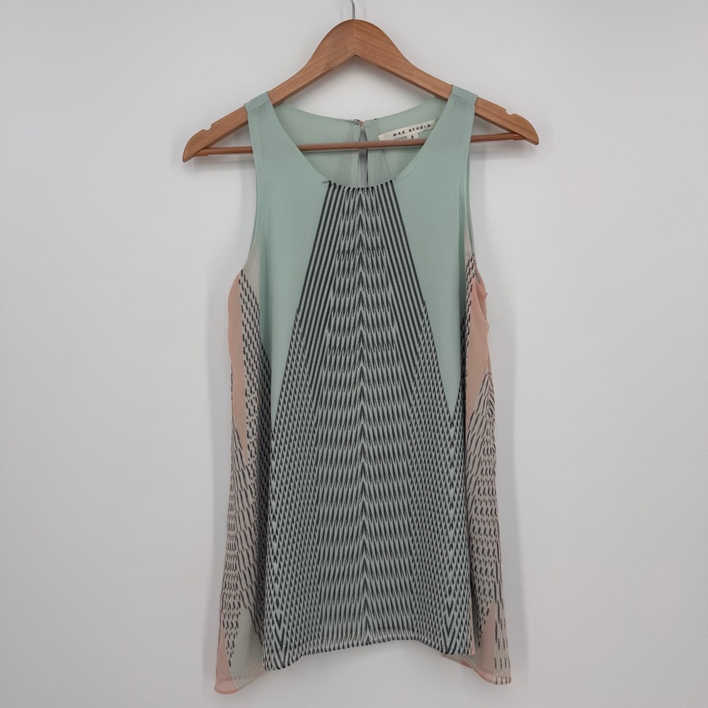 Max Studio Sleeveless Lined Geometric Print Top Size Small Green Peach - Picture 1 of 10